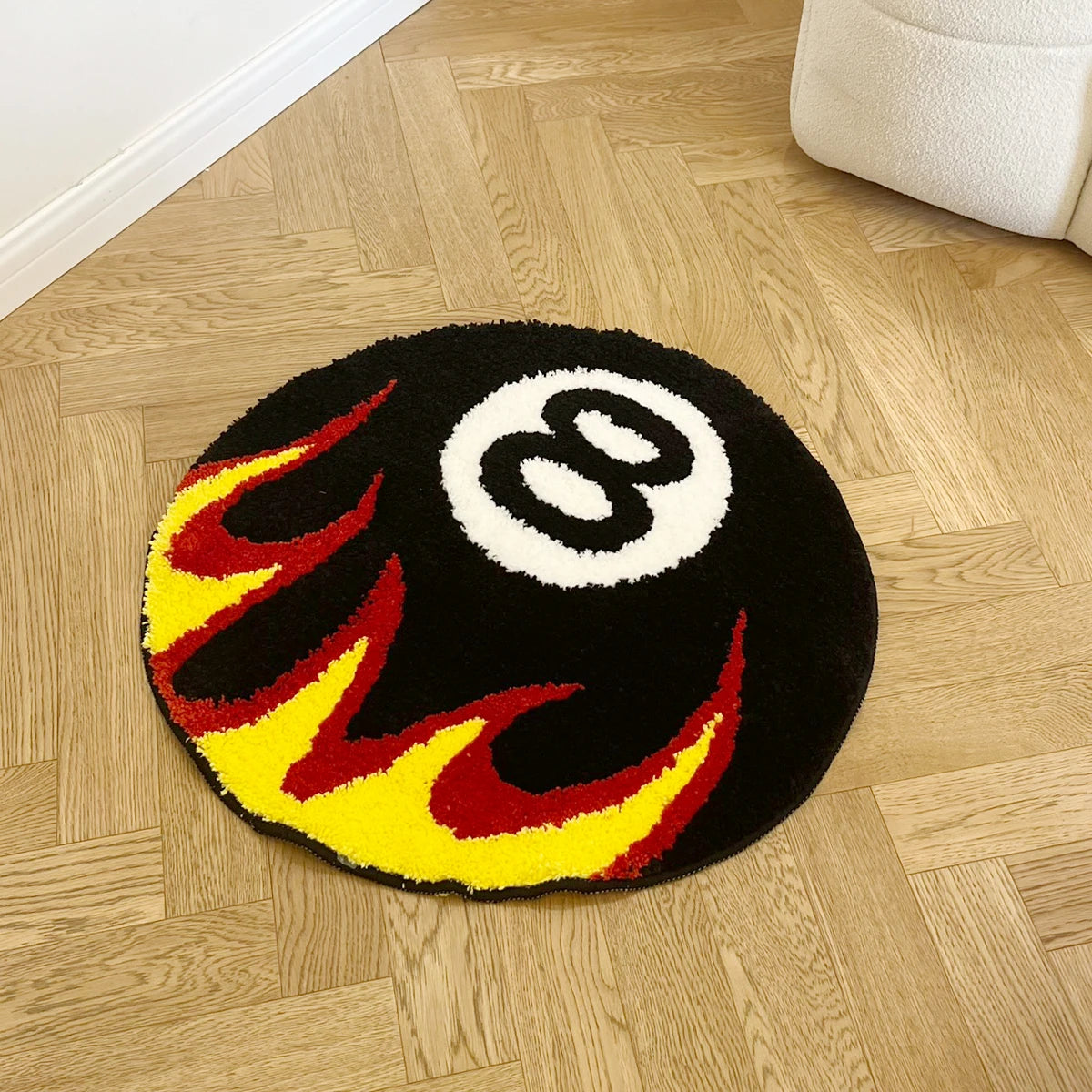 Flaming 8-Ball Billiards Tufted Rug – Cool Bedroom & Game Room Mat