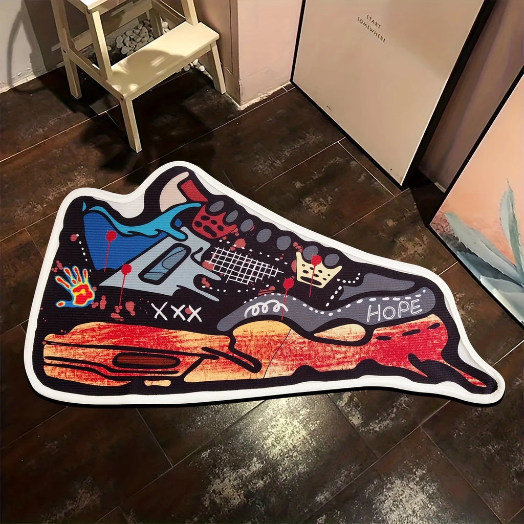 Sneaker Graffiti Non-Slip Entryway Rug – Urban Streetwear-Inspired Floor Mat