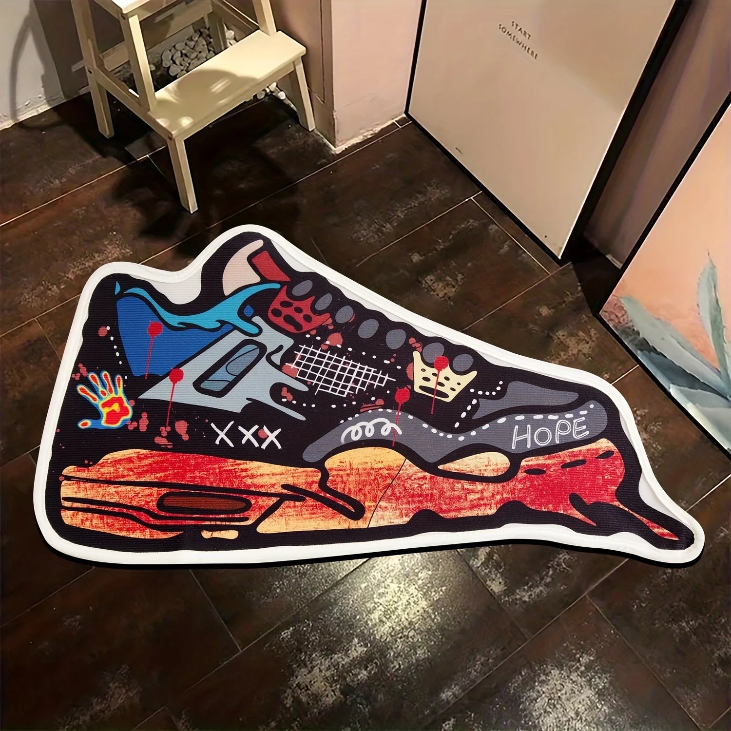 Sneaker Graffiti Non-Slip Entryway Rug – Urban Streetwear-Inspired Floor Mat