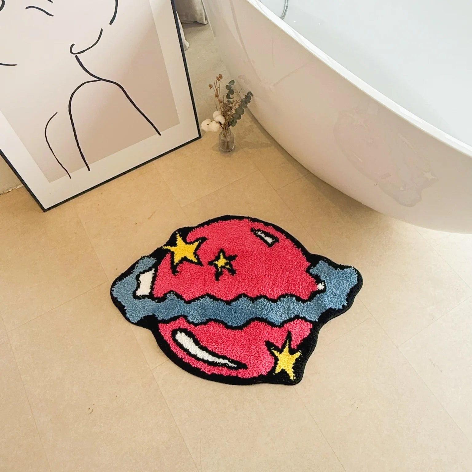 Cartoon Star Shaped Fluffy Accent Rug – Kids & Teens Fun Bedroom Floor Mat