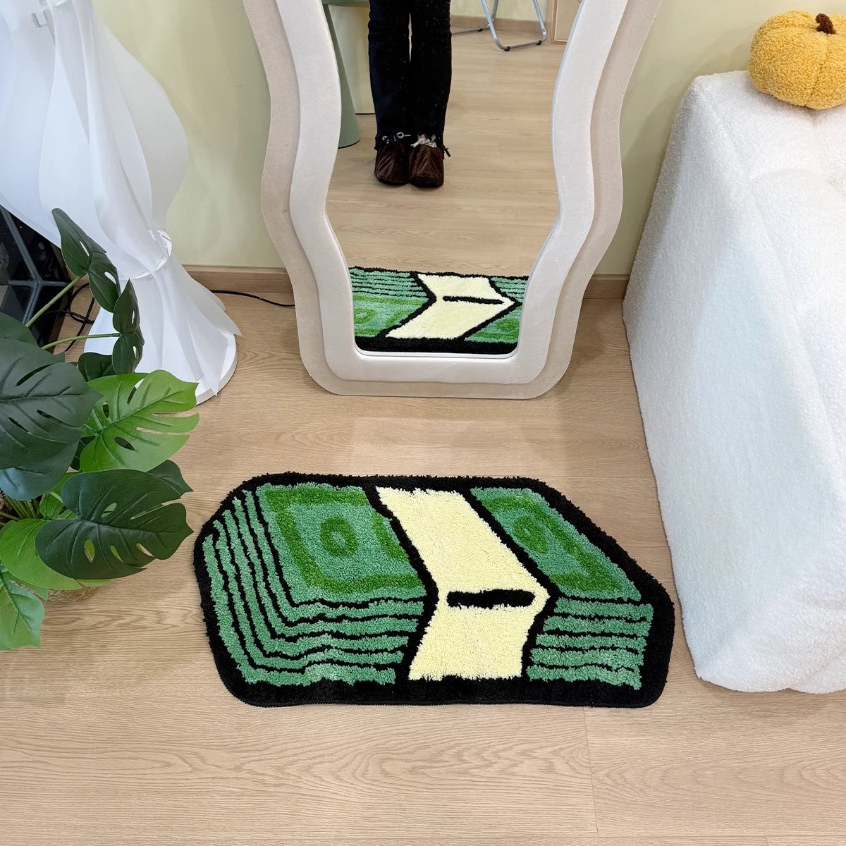 Cartoon Dollar Bill Tufted Rug – Money-Themed Aesthetic Bathroom Mat