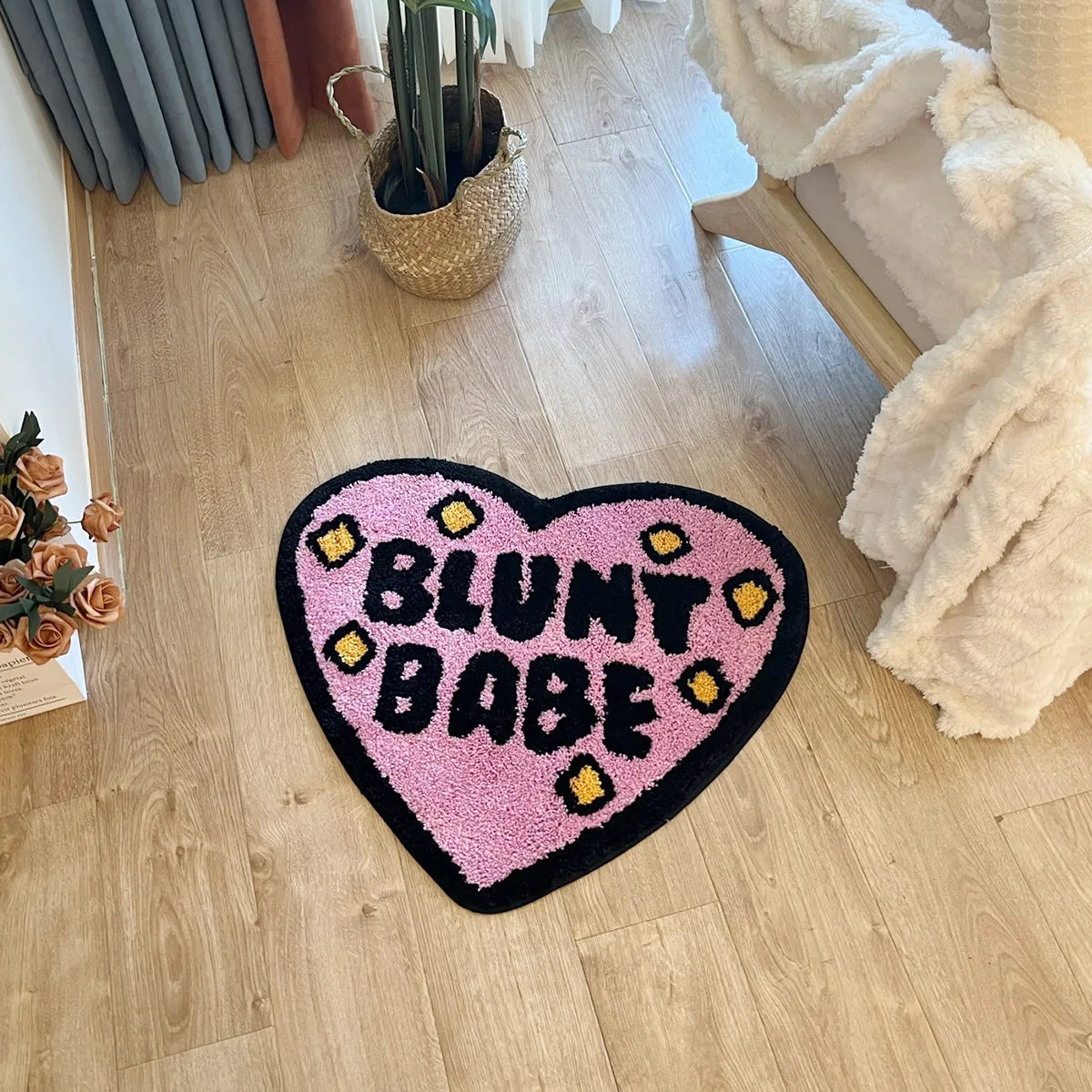 Blunt Babe Pink Nursery & Kids Room Rug – Fun Floral Soft Plush Bedroom Mat