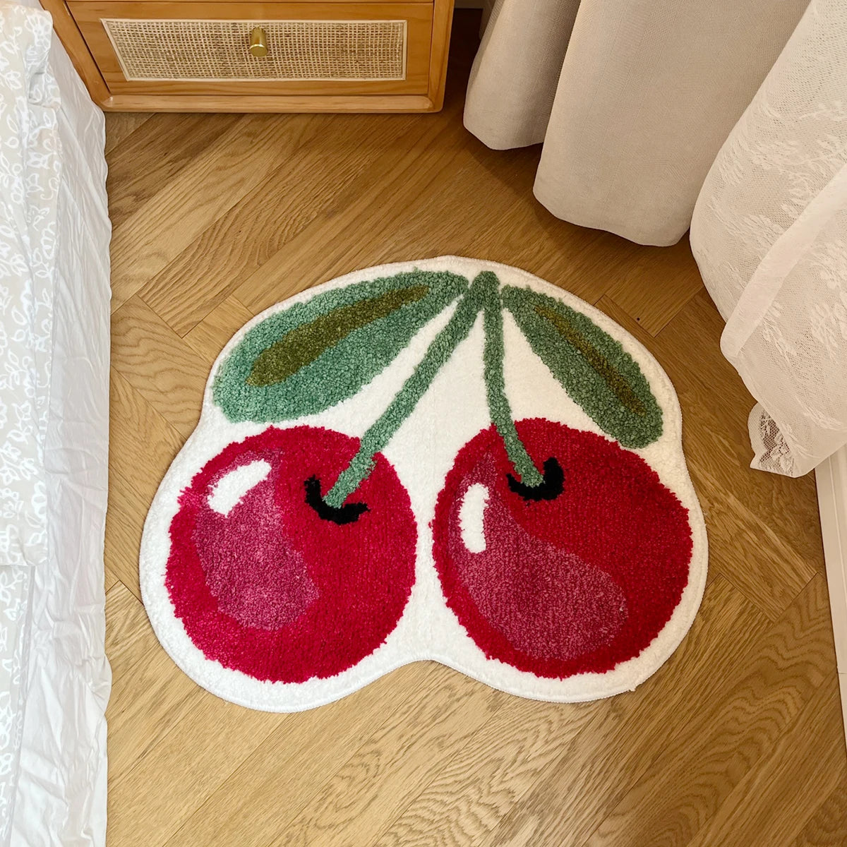 Pink Cherry Blossom Handmade Tufted Rug – Floral Boho Shaped Bedroom Carpet