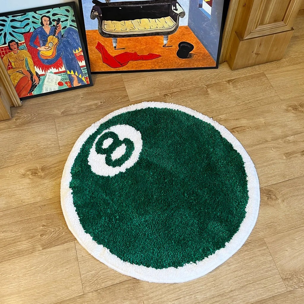 8-Ball Billiards Round Plush Rug – Game Room Novelty Soft Floor Mat