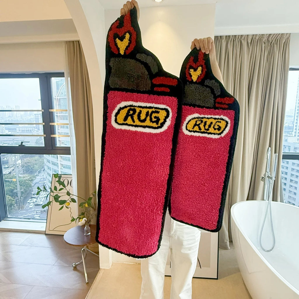 Red Lighter Novelty Shag Rug – Unique Aesthetic Shaped Bedroom Accent Mat