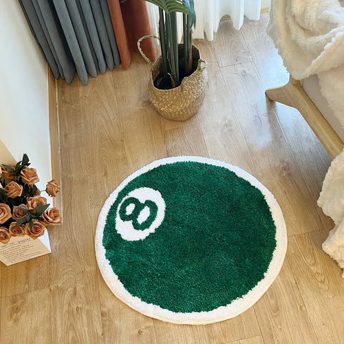 8-Ball Billiards Round Plush Rug – Game Room Novelty Soft Floor Mat