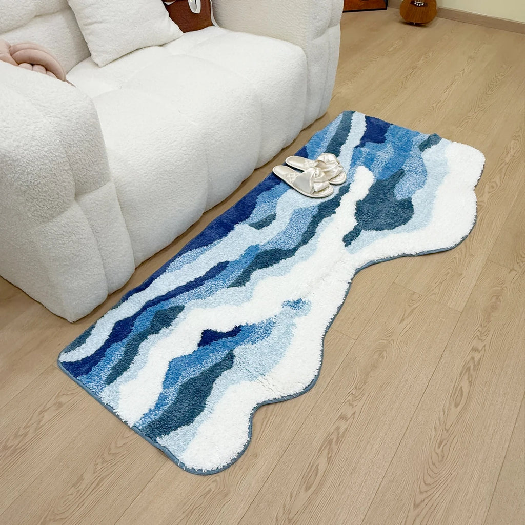 Ocean Wave Coastal Blue Bathroom Bedroom Rug