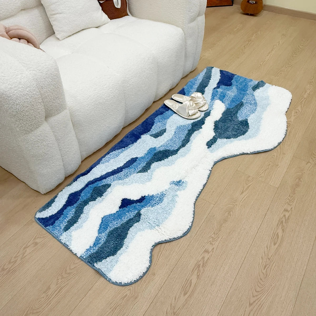 Ocean Wave Coastal Blue Bathroom Bedroom Rug