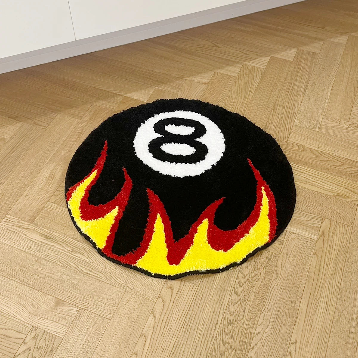 Flaming 8-Ball Billiards Tufted Rug – Cool Bedroom & Game Room Mat