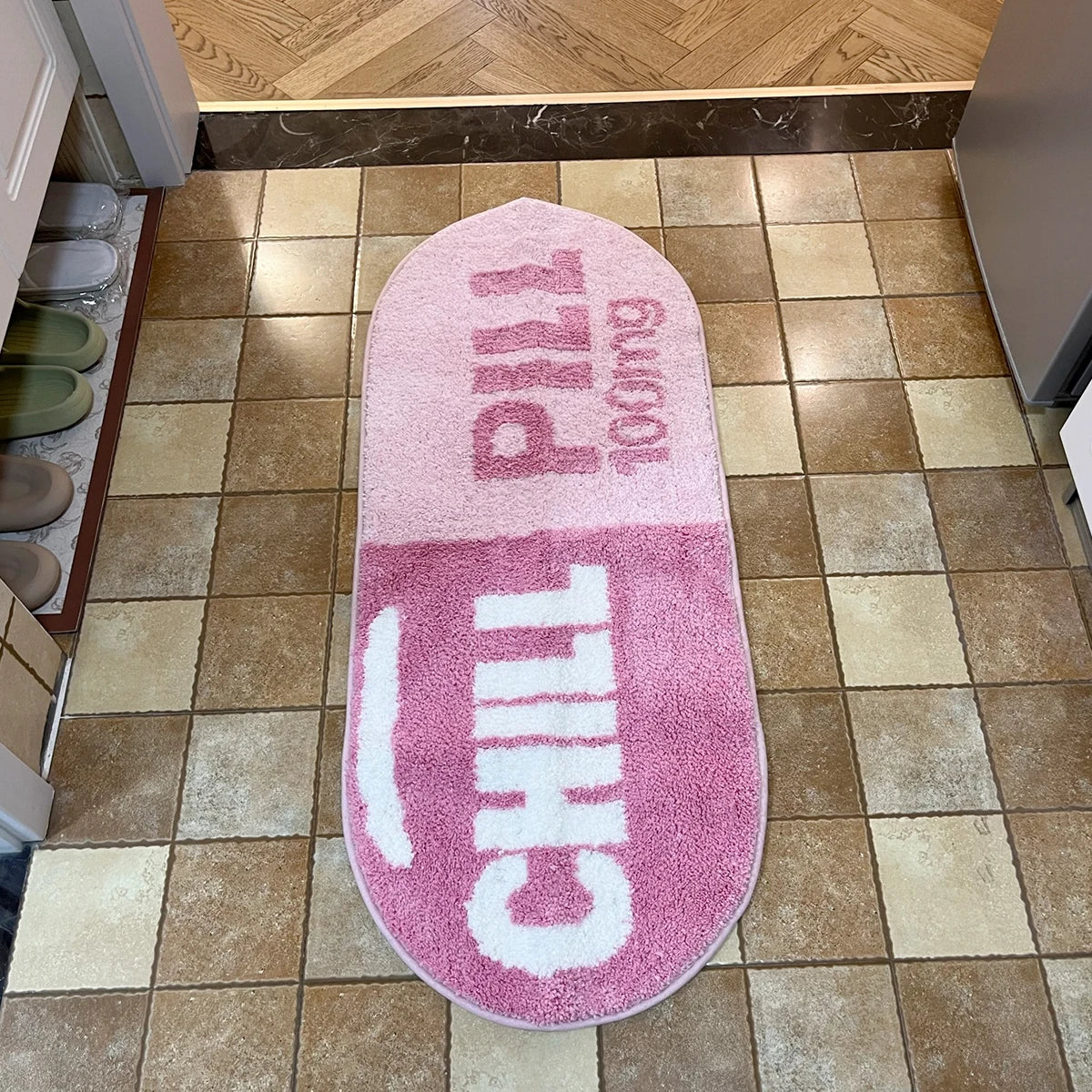 Chill Pill Oval Plush Accent Rug – Quirky Aesthetic Soft Bedroom Mat