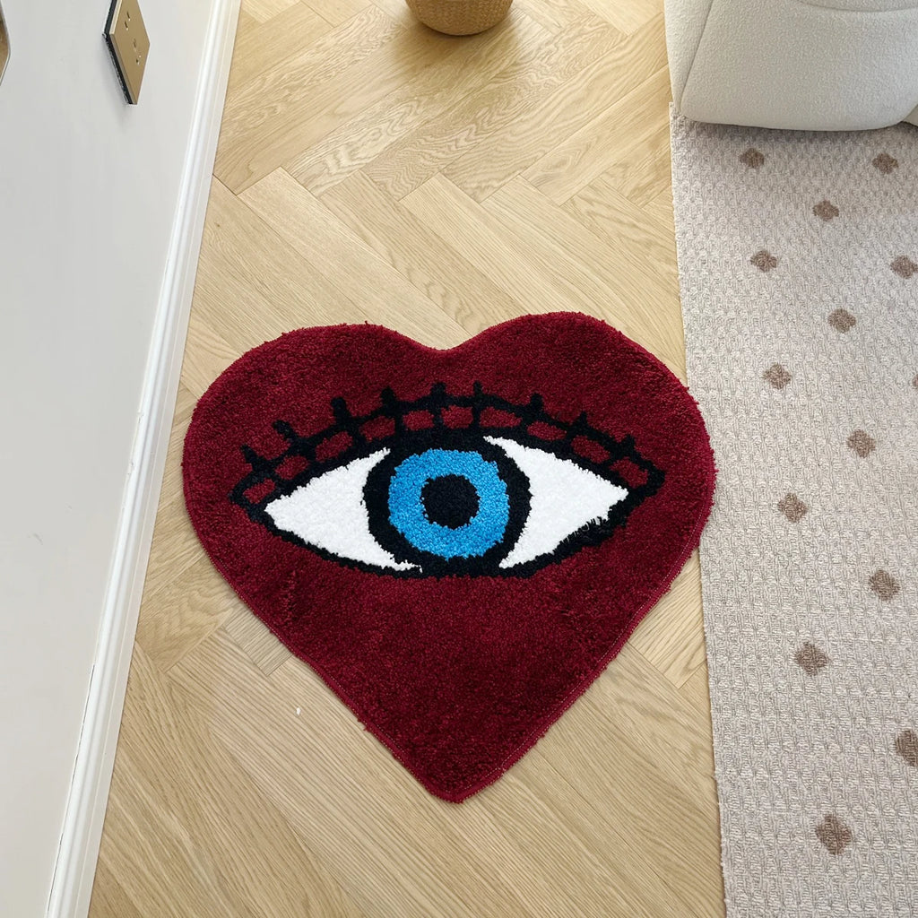 Heart-Eye Bunny Fluffy Kids Bedroom Rug – Cute Soft Plush Children's Room Mat