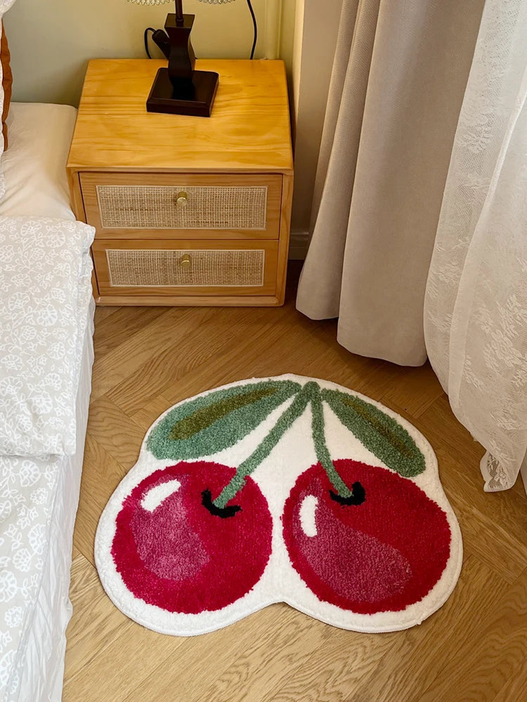 Pink Cherry Blossom Handmade Tufted Rug – Floral Boho Shaped Bedroom Carpet