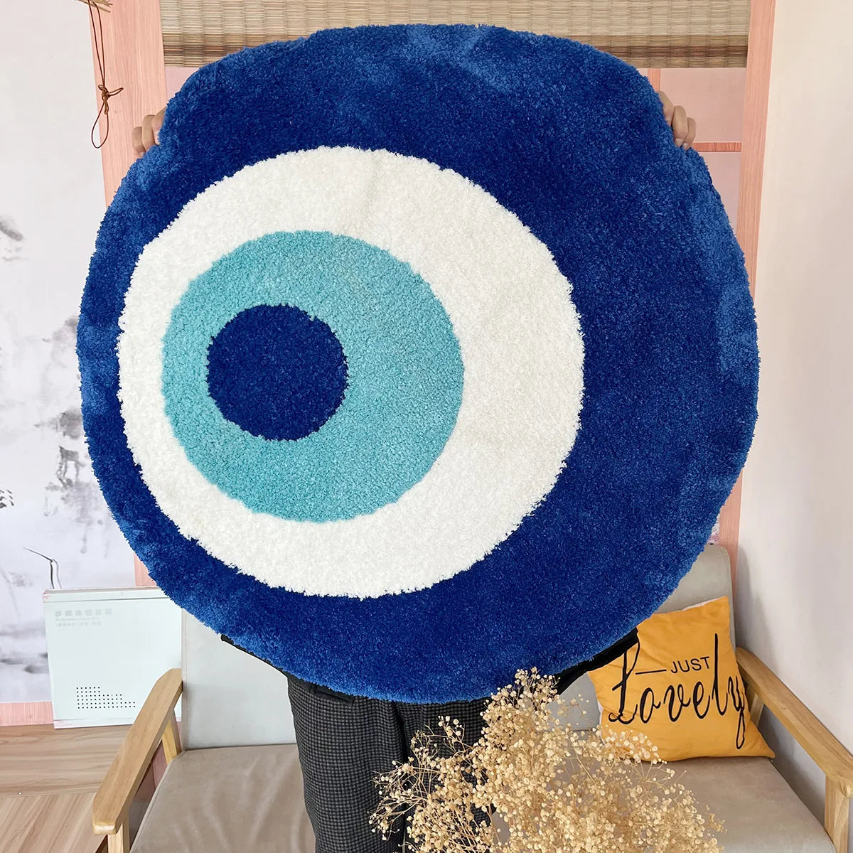 Evil Eye Handmade Tufted Rug – Minimalist Boho Bedroom Decor