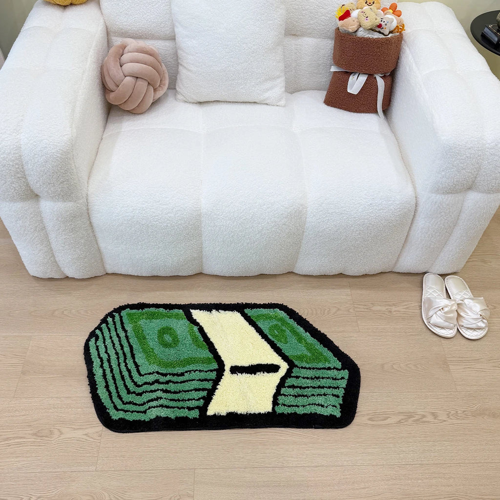 Cartoon Dollar Bill Tufted Rug – Money-Themed Aesthetic Bathroom Mat