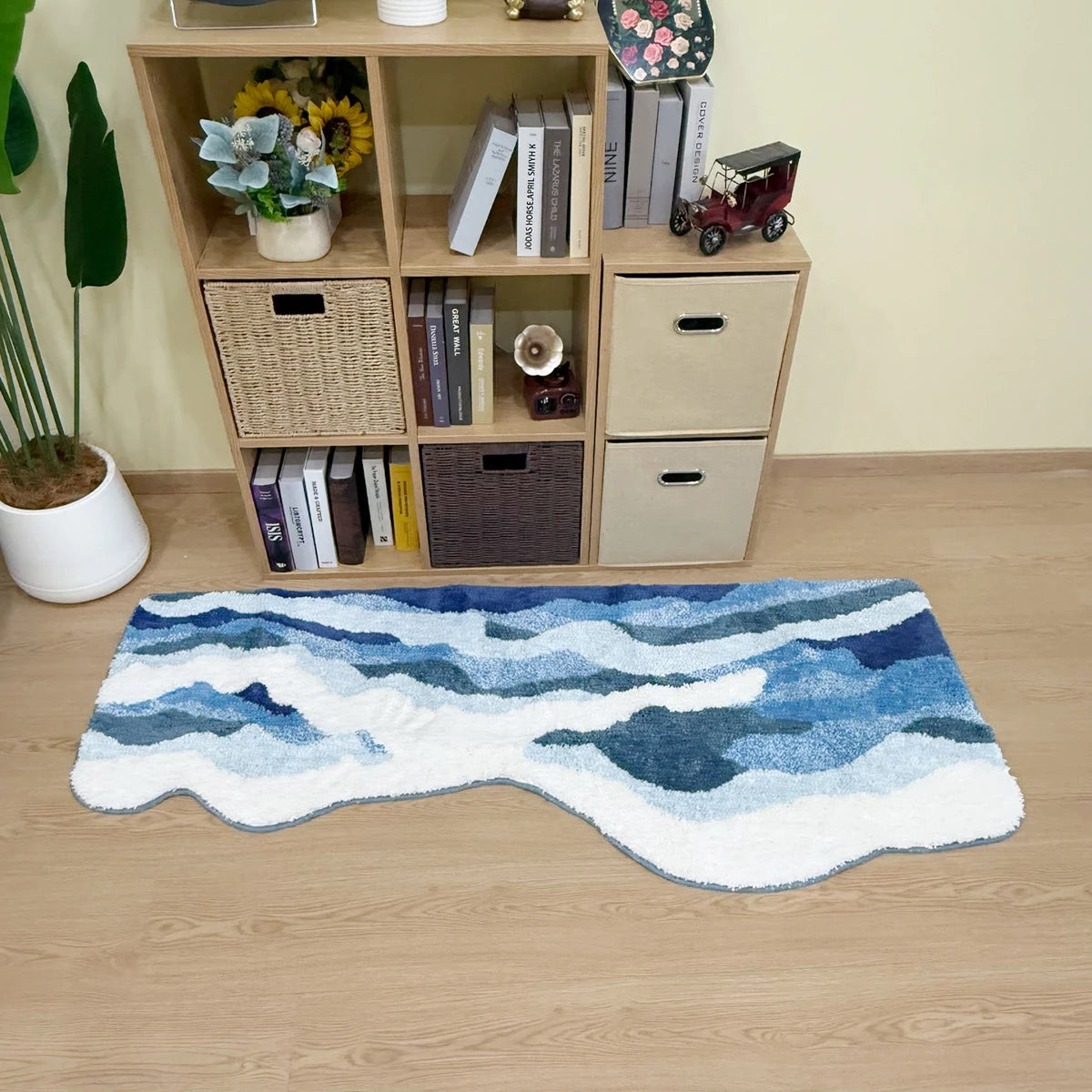 Ocean Wave Plush Bathroom & Bedroom Rug – Coastal Blue Soft Non-Slip Floor Mat