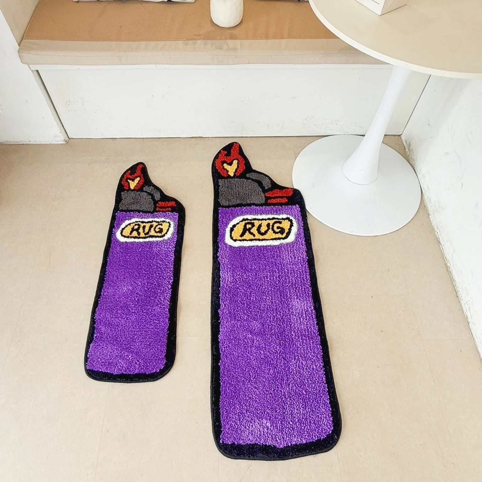 Purple Lighter Novelty Shag Rug – Unique Aesthetic Shaped Bedroom Accent Mat
