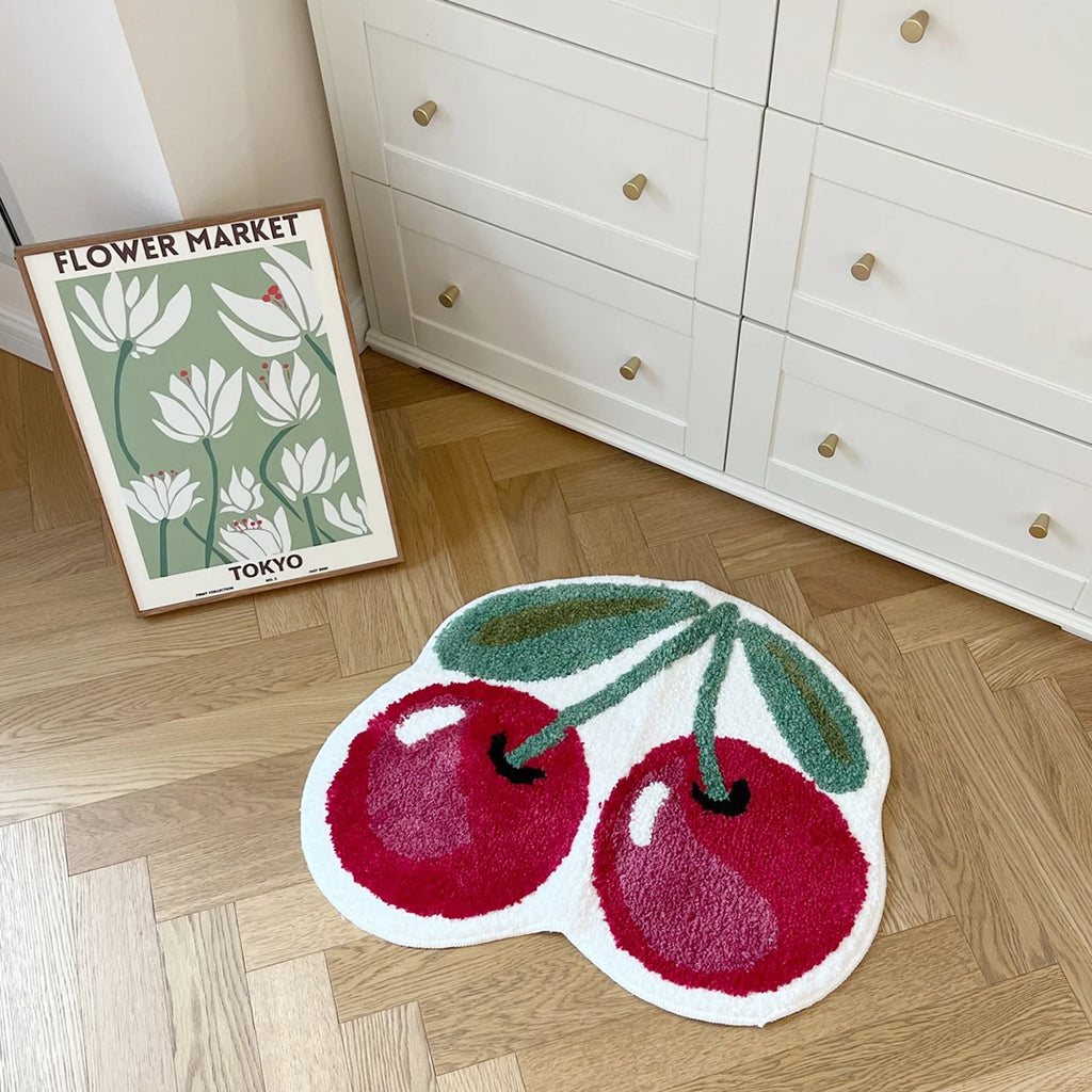 Pink Cherry Blossom Handmade Tufted Rug – Floral Boho Shaped Bedroom Carpet