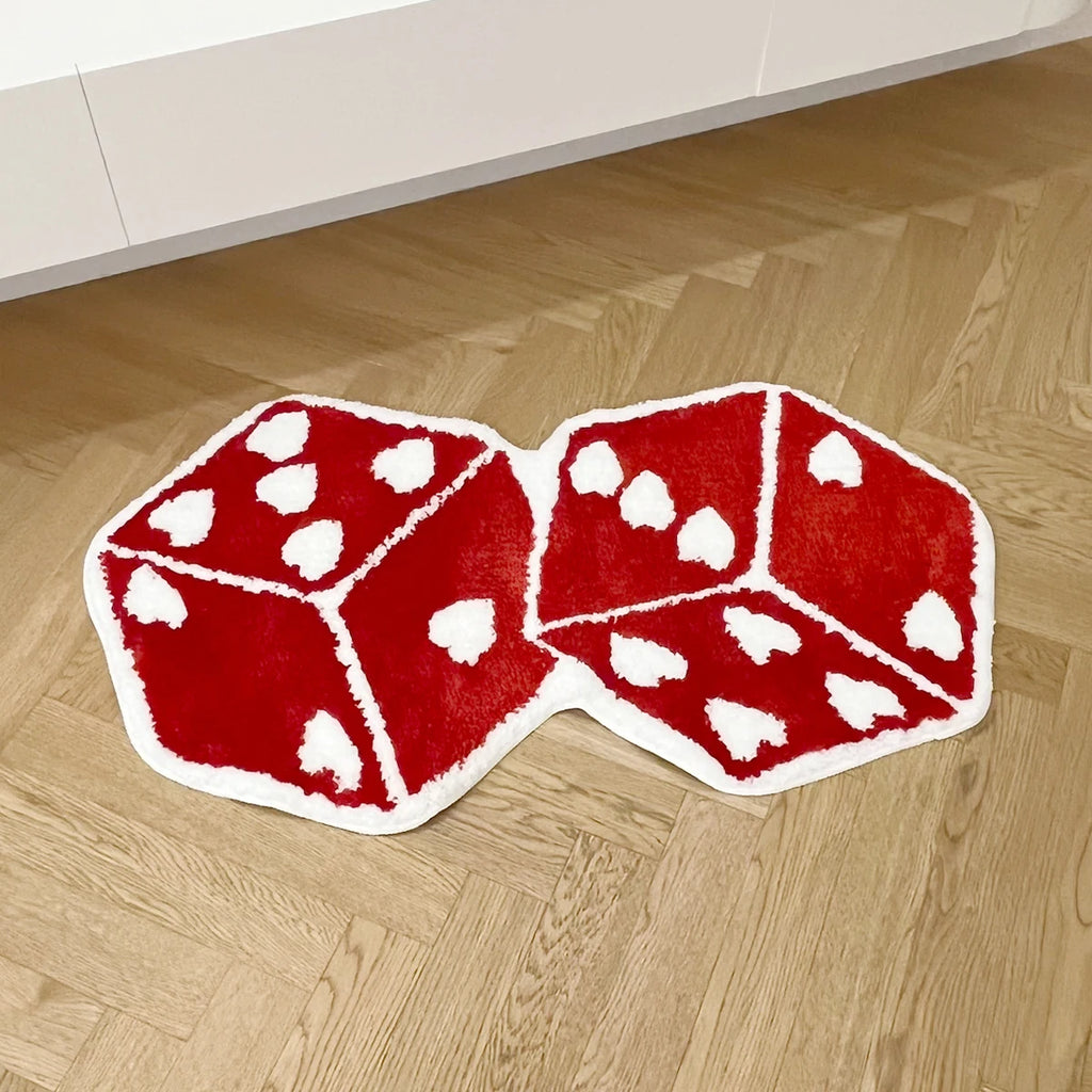Red Dice Tufted Area Rug – Aesthetic Bedroom & Game Room Mat