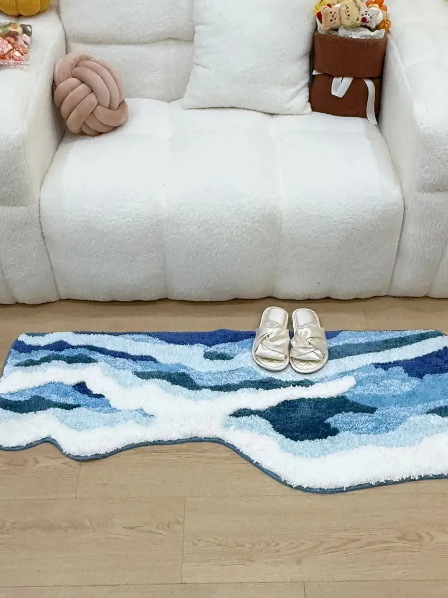 Ocean Wave Coastal Blue Bathroom Bedroom Rug