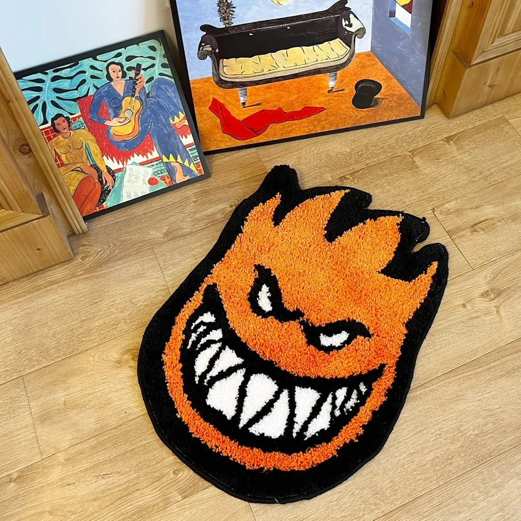 Orange Flame Fire Shaped Y2K Plush Rug
