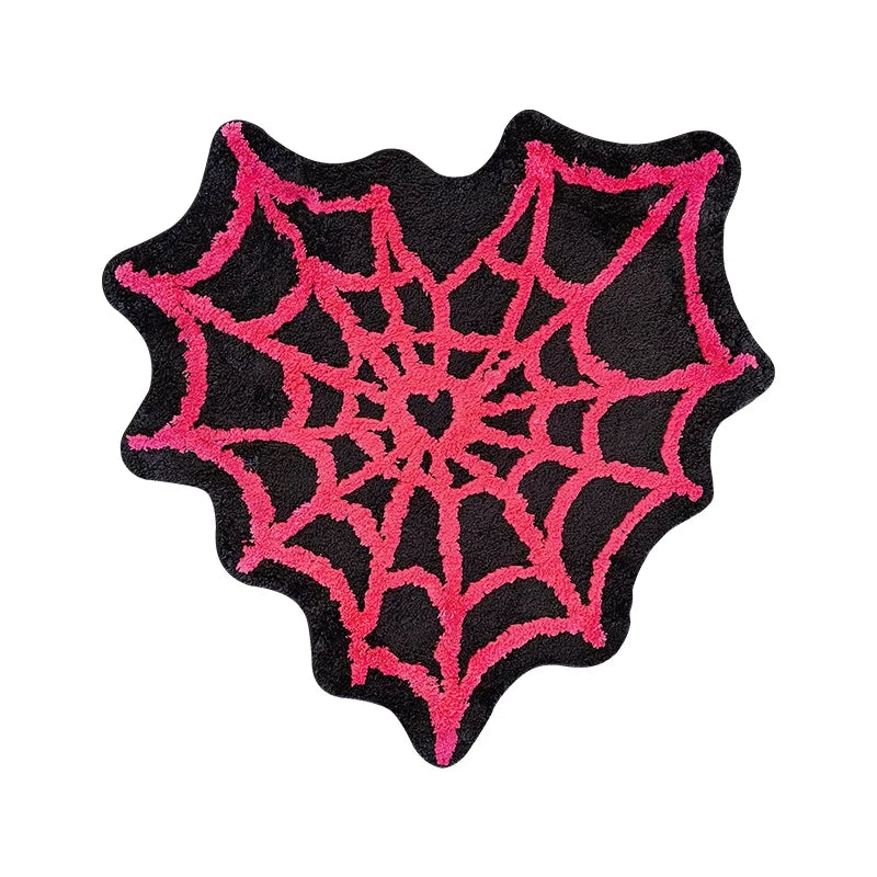 Spider Web Plush Accent Rug – Halloween & Gothic Themed Bedroom Floor Mat