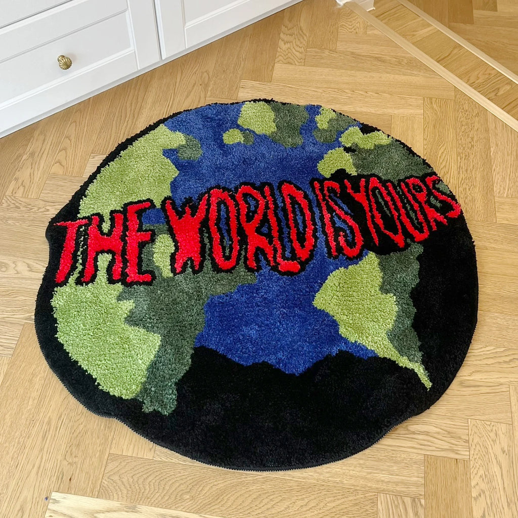 Planet Earth Round Plush Bedroom Rug – Cool Space-Themed Globe Floor Mat