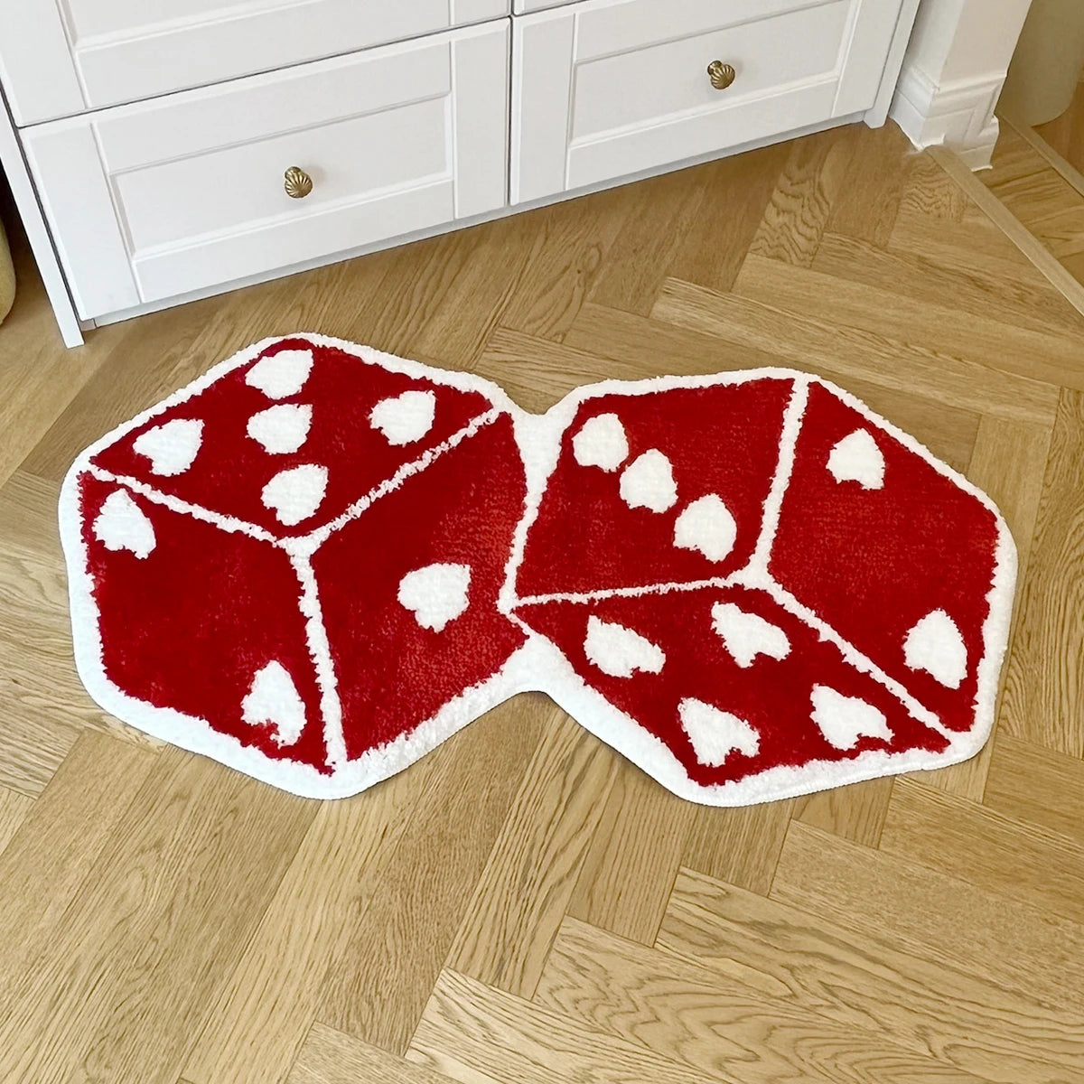 Red Dice Tufted Area Rug – Aesthetic Bedroom & Game Room Mat