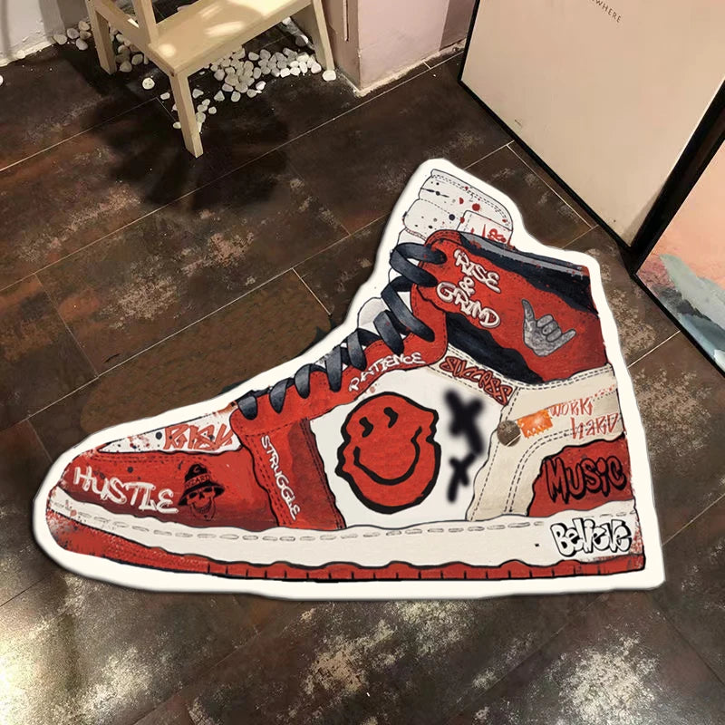 Sneaker Shaped Flannel Area Rug – Streetwear-Inspired Living Room & Bedroom Mat