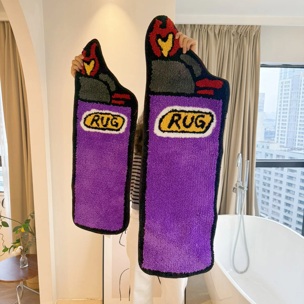 Purple Lighter Novelty Shag Rug – Unique Aesthetic Shaped Bedroom Accent Mat