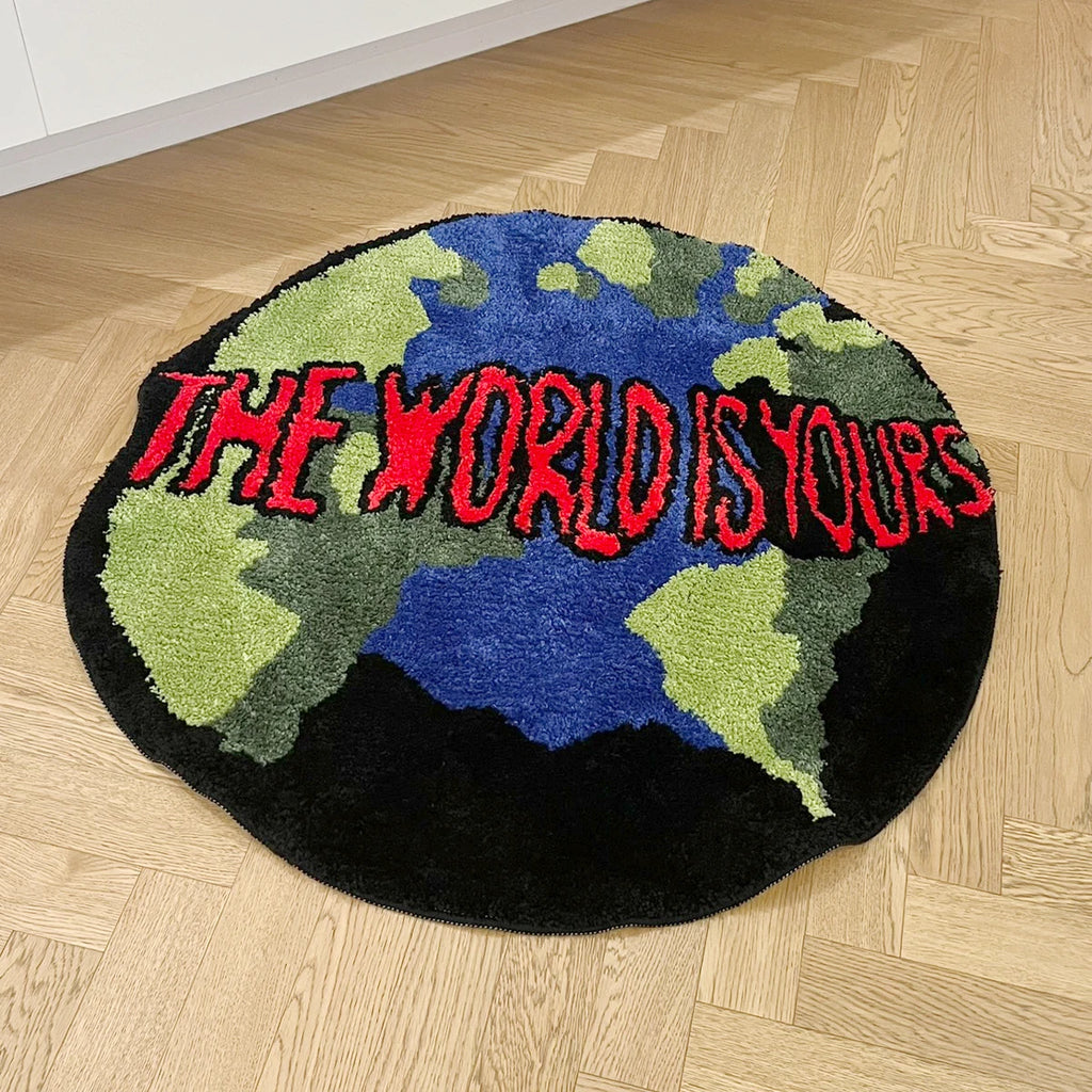 Planet Earth Round Plush Bedroom Rug – Cool Space-Themed Globe Floor Mat