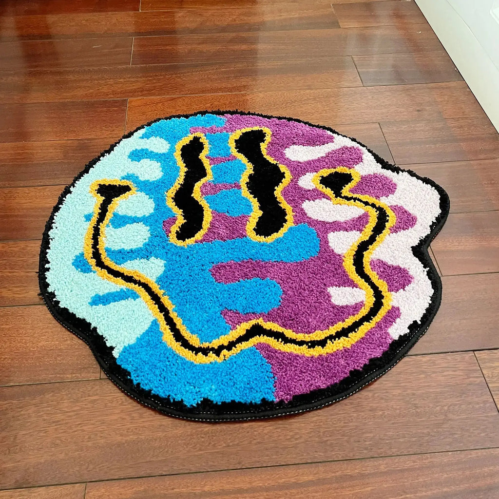 Smiley Avatar Plush Bathroom & Bedroom Rug – Retro Groovy Face Soft Floor Mat