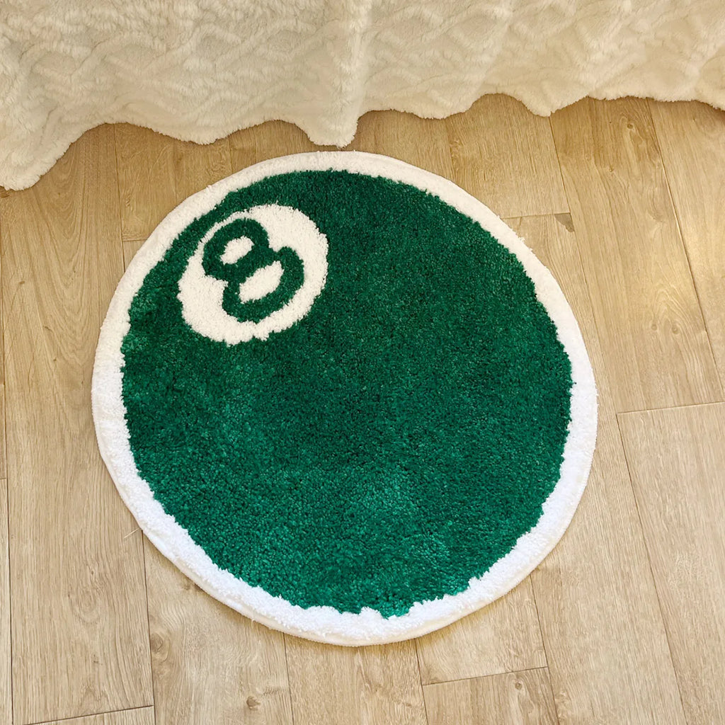 8-Ball Billiards Round Plush Rug – Game Room Novelty Soft Floor Mat