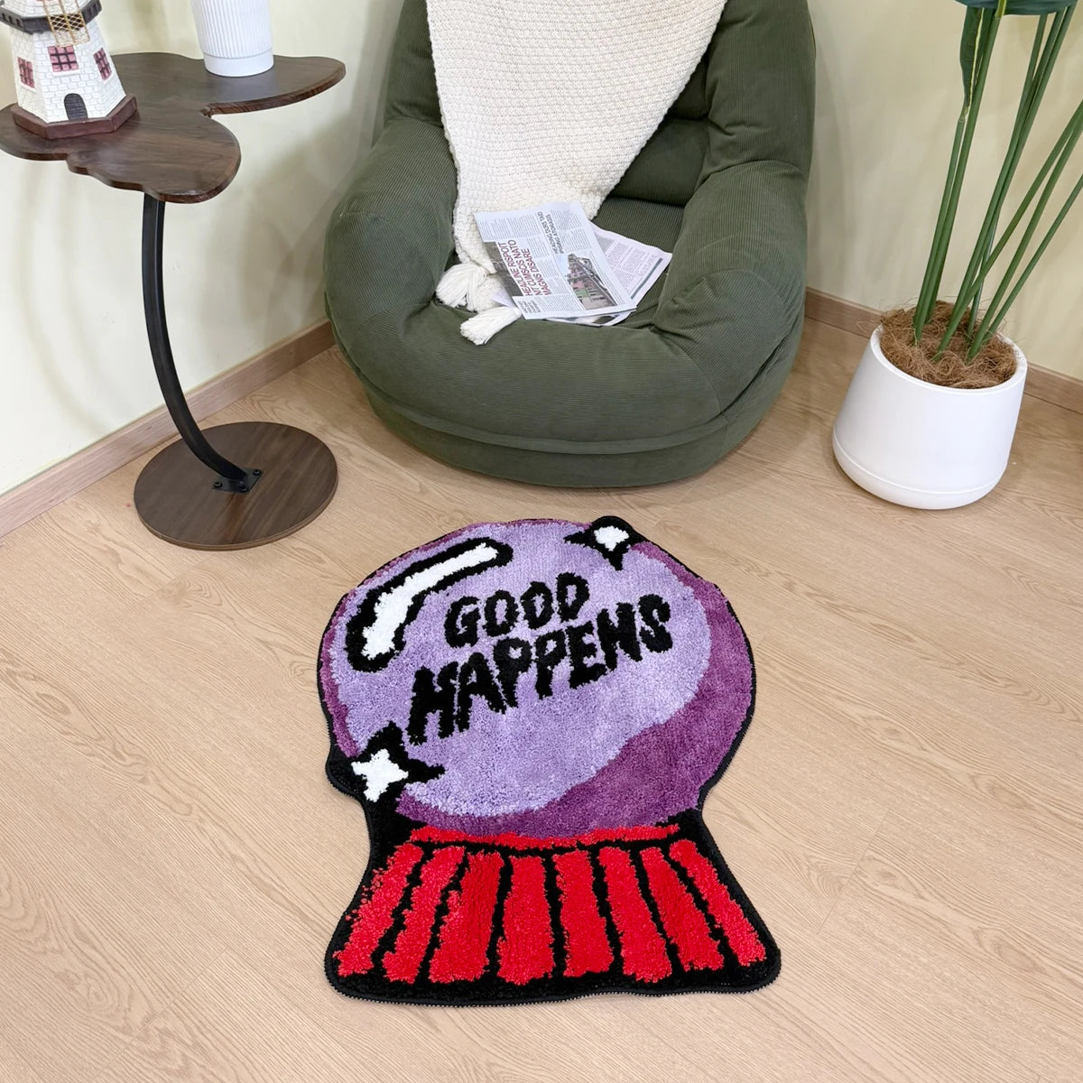 Purple Crystal Ball Plush Shag Rug – Mystical Fortune Teller Bedroom Mat