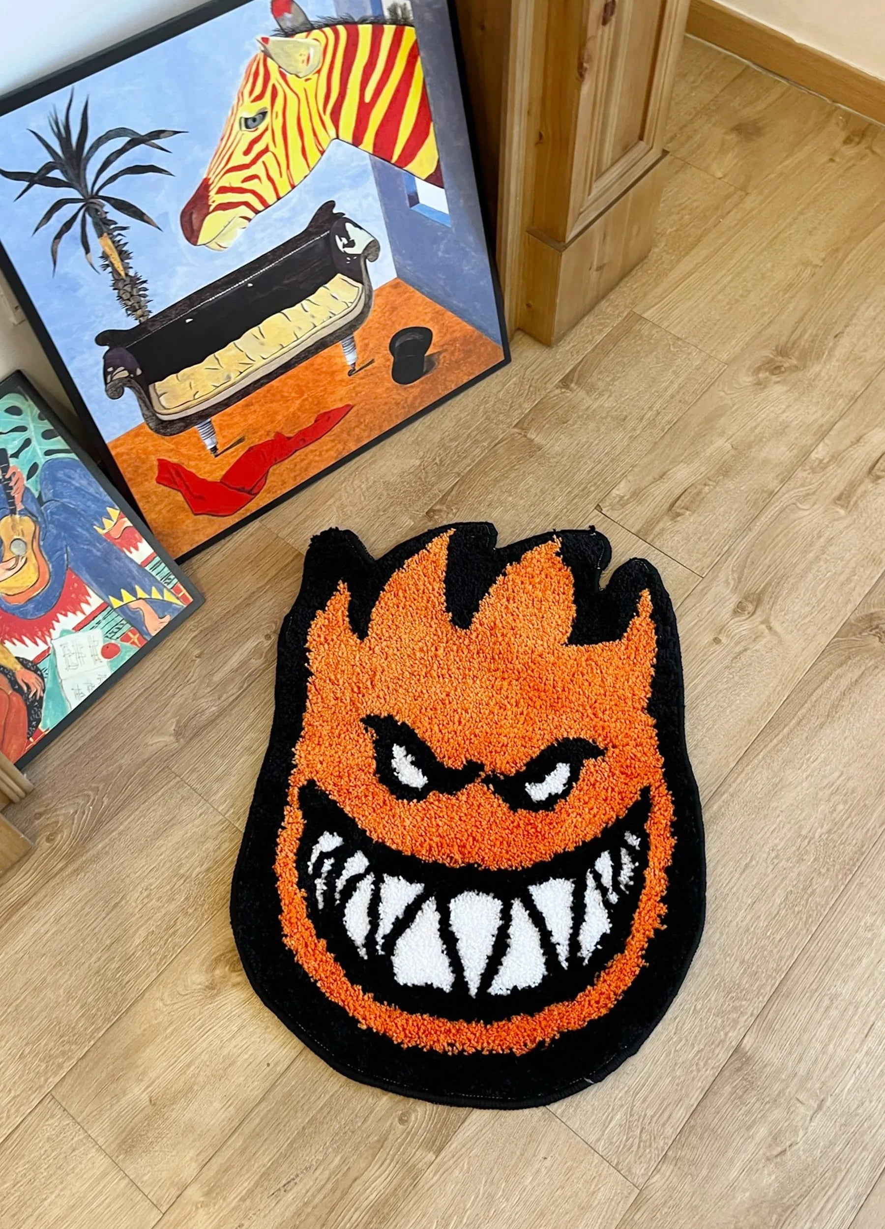 Orange Flame Fire Shaped Y2K Plush Rug