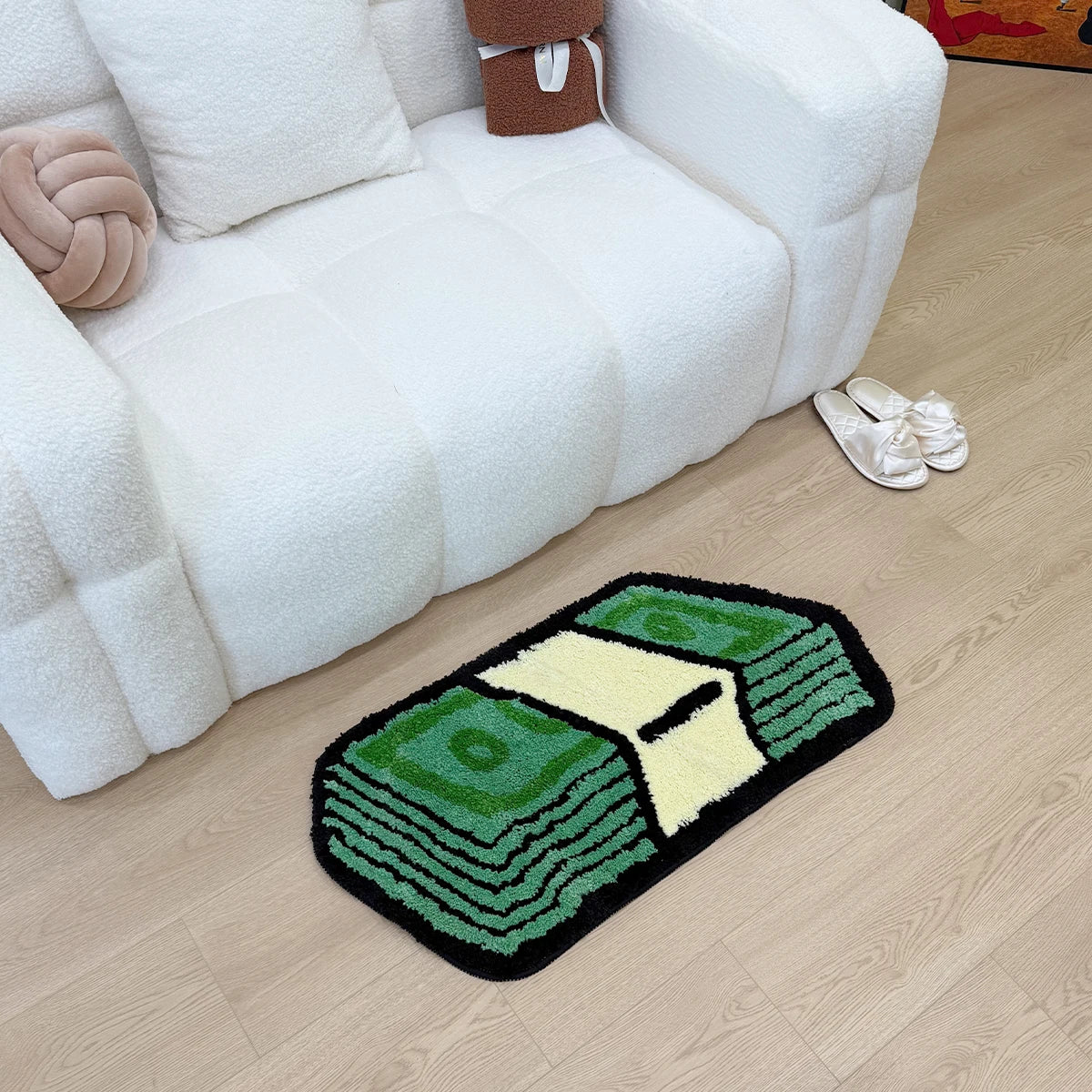 Cartoon Dollar Bill Tufted Rug – Money-Themed Aesthetic Bathroom Mat