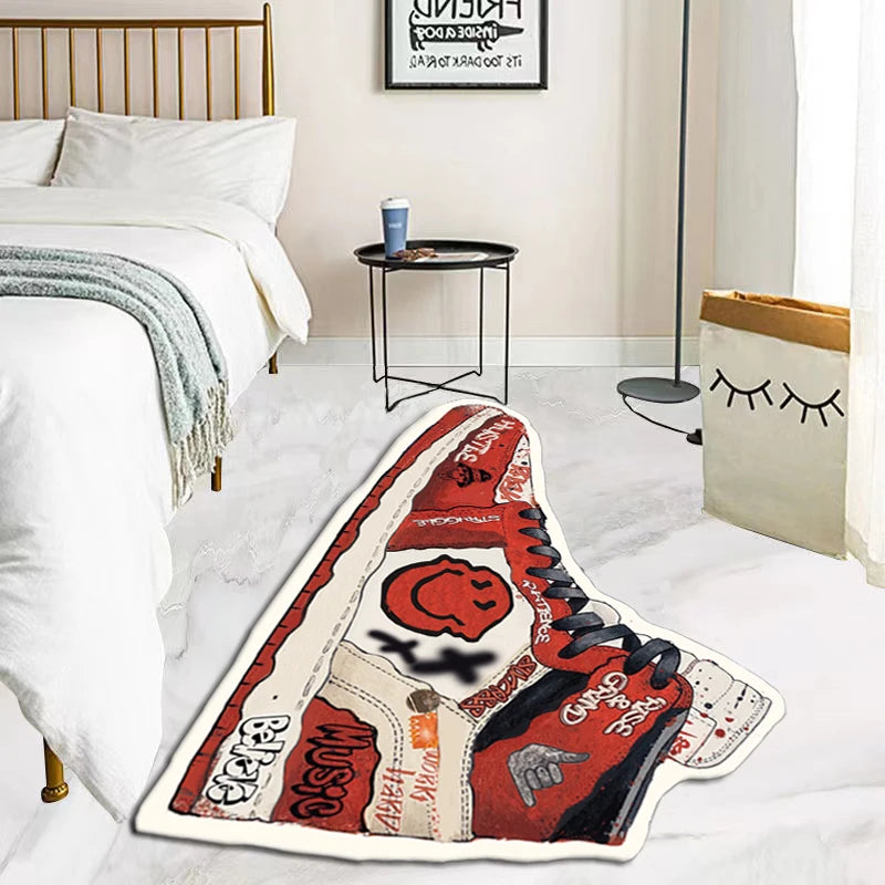 Sneaker Shaped Flannel Area Rug – Streetwear-Inspired Living Room & Bedroom Mat