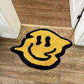 Trippy Smiley Face Fluffy Accent Rug – Psychedelic Retro Bedroom Decor Mat
