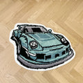 Green Sports Car Shaped Accent Rug – Novelty Racing Car Bedroom Floor Mat
