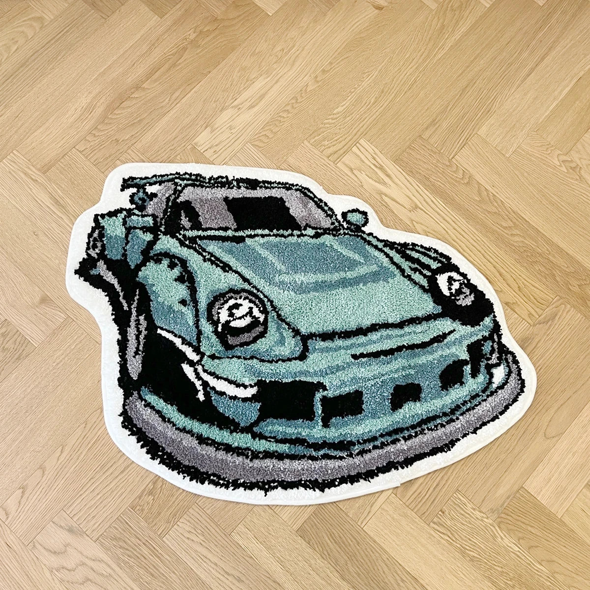 Green Sports Car Shaped Accent Rug – Novelty Racing Car Bedroom Floor Mat