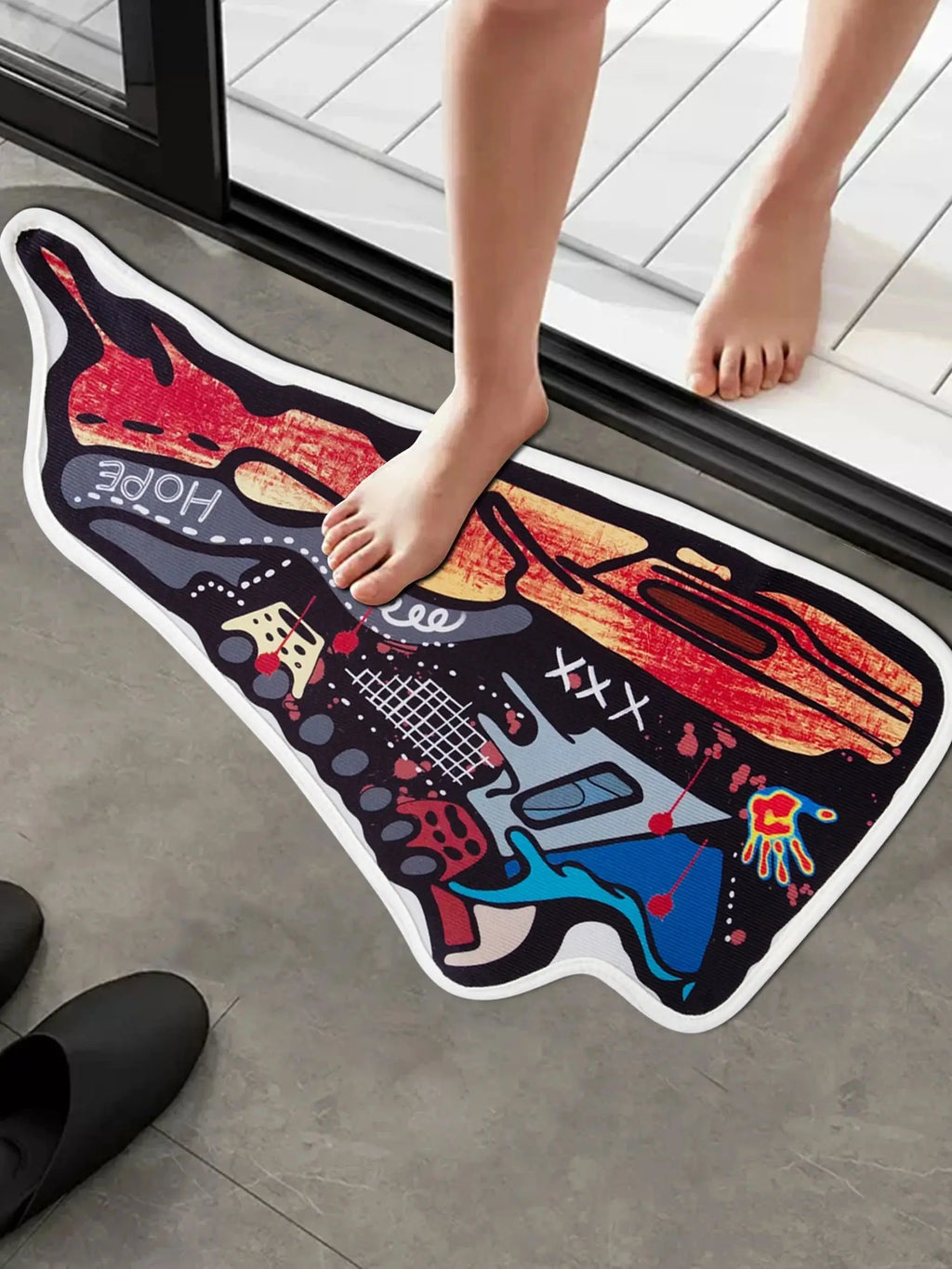 Sneaker Graffiti Non-Slip Entryway Rug – Urban Streetwear-Inspired Floor Mat