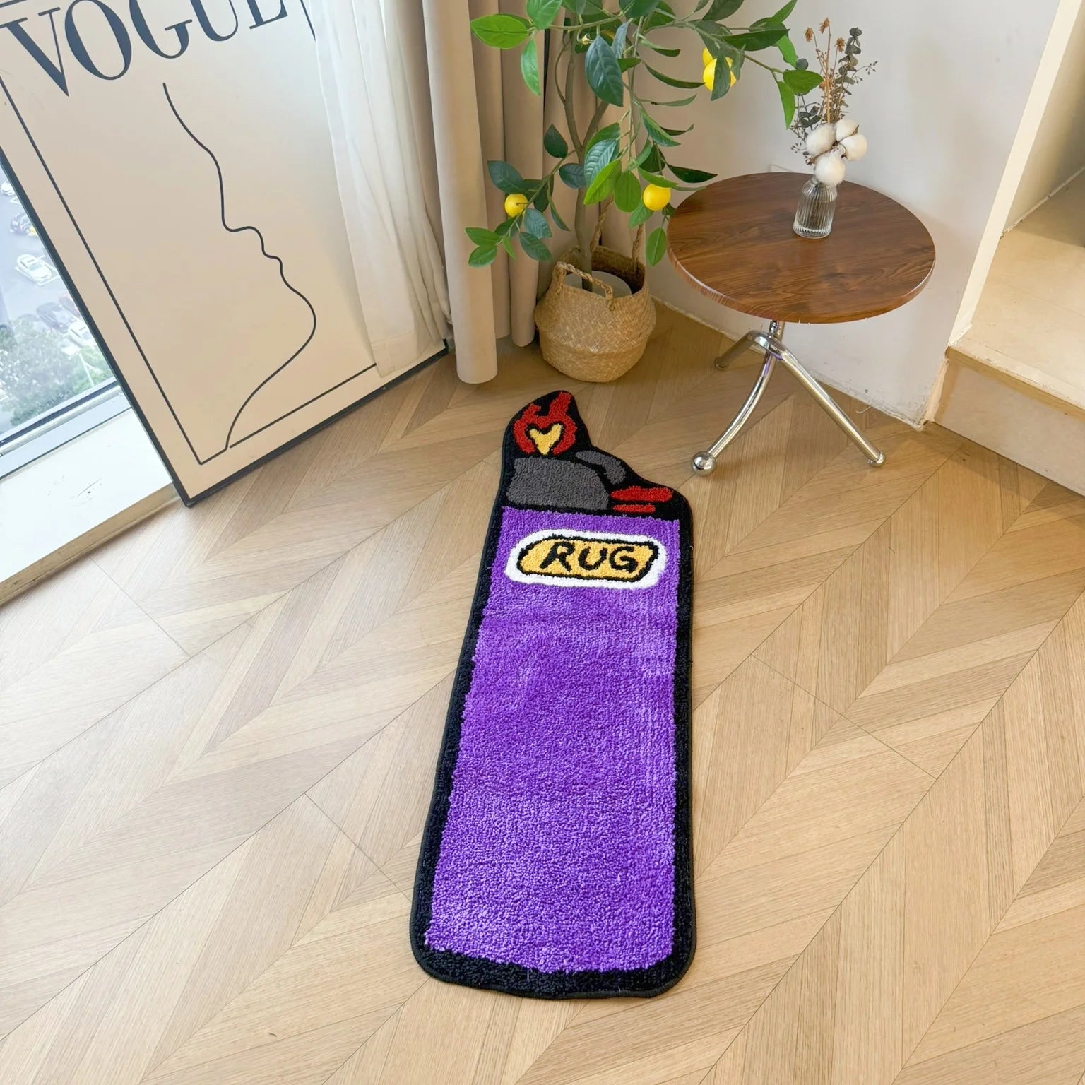 Purple Lighter Novelty Shag Rug – Unique Aesthetic Shaped Bedroom Accent Mat