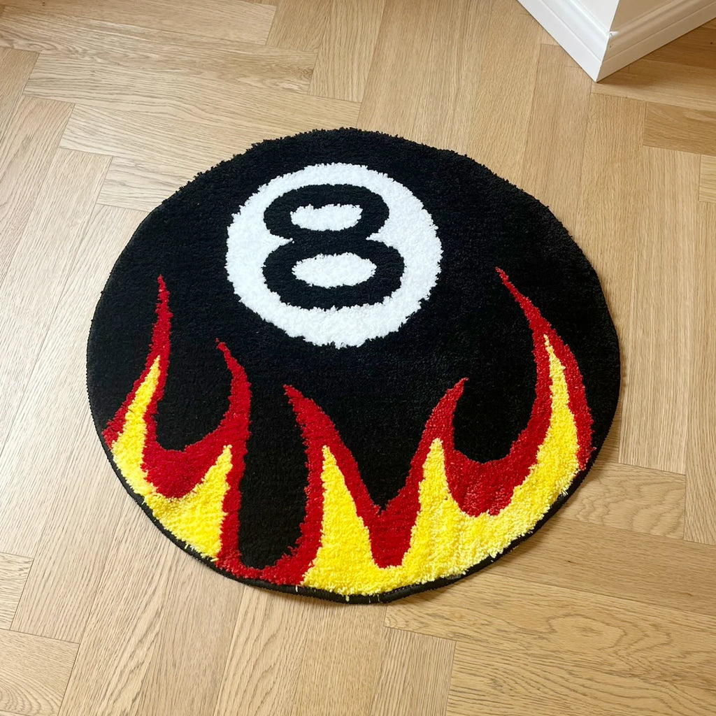 Flaming 8-Ball Billiards Tufted Rug – Cool Bedroom & Game Room Mat