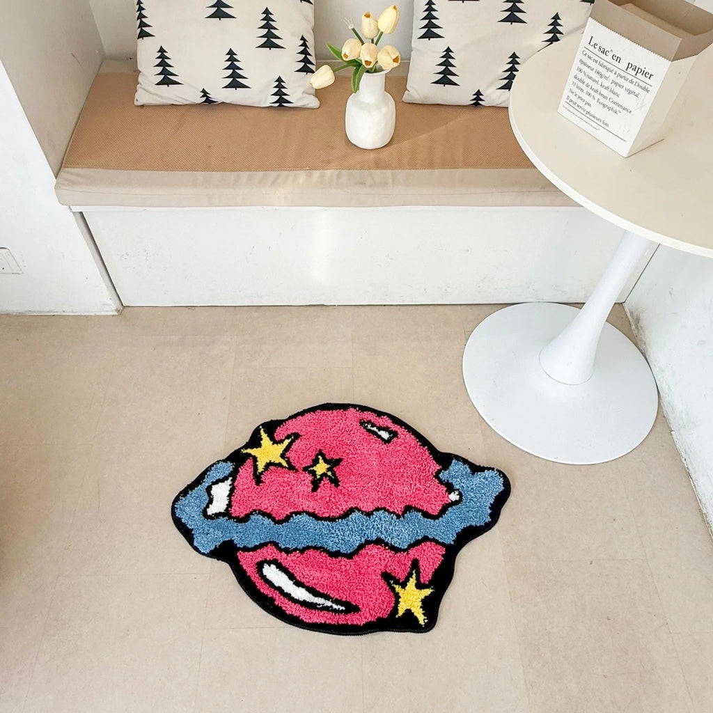 Cartoon Star Shaped Fluffy Accent Rug – Kids & Teens Fun Bedroom Floor Mat