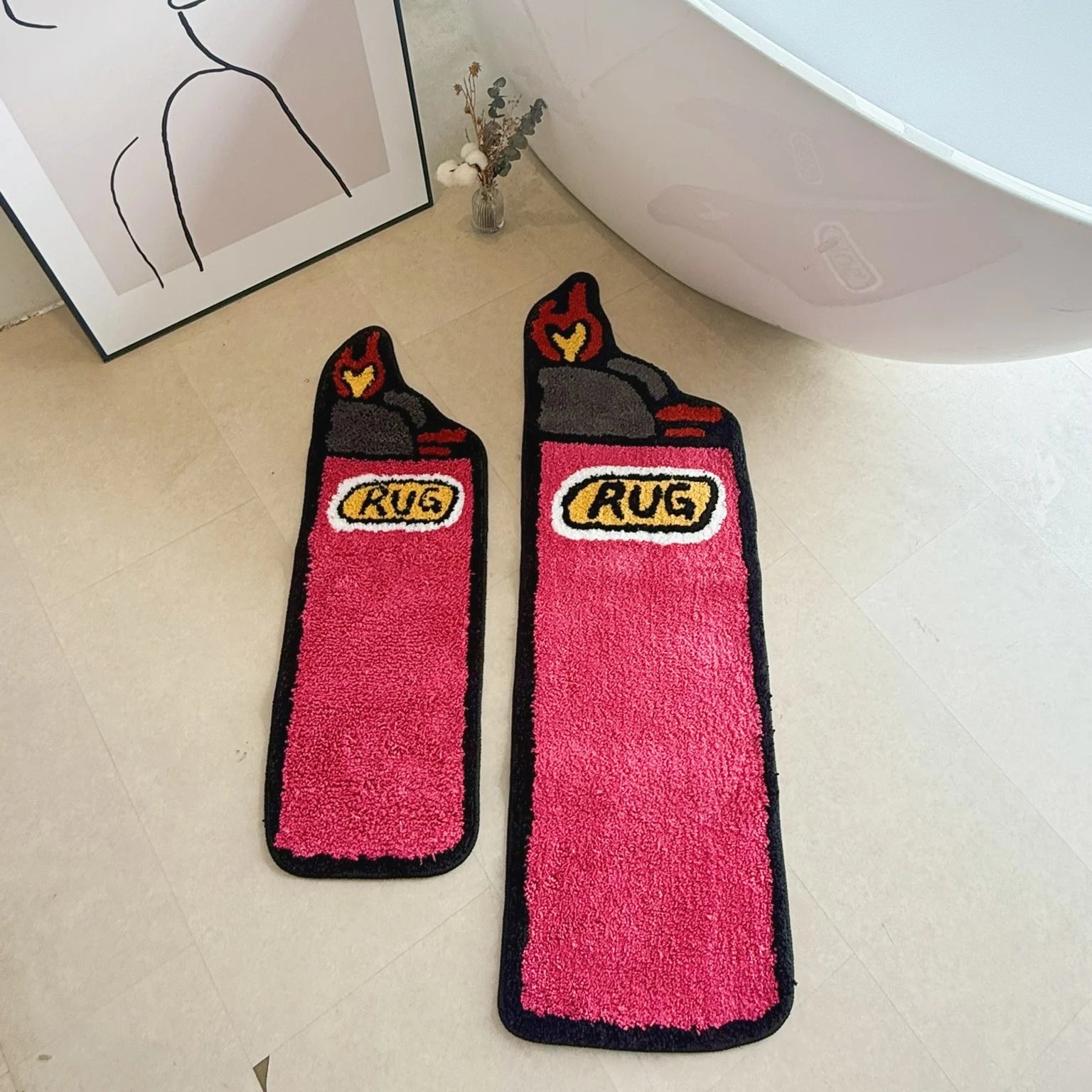 Red Lighter Novelty Shag Rug – Unique Aesthetic Shaped Bedroom Accent Mat