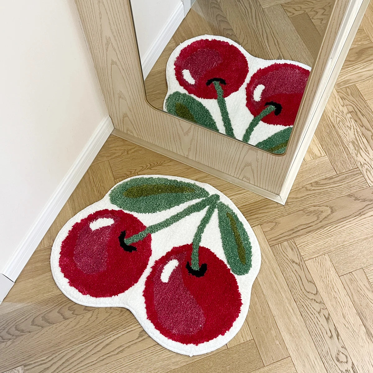 Pink Cherry Blossom Handmade Tufted Rug – Floral Boho Shaped Bedroom Carpet