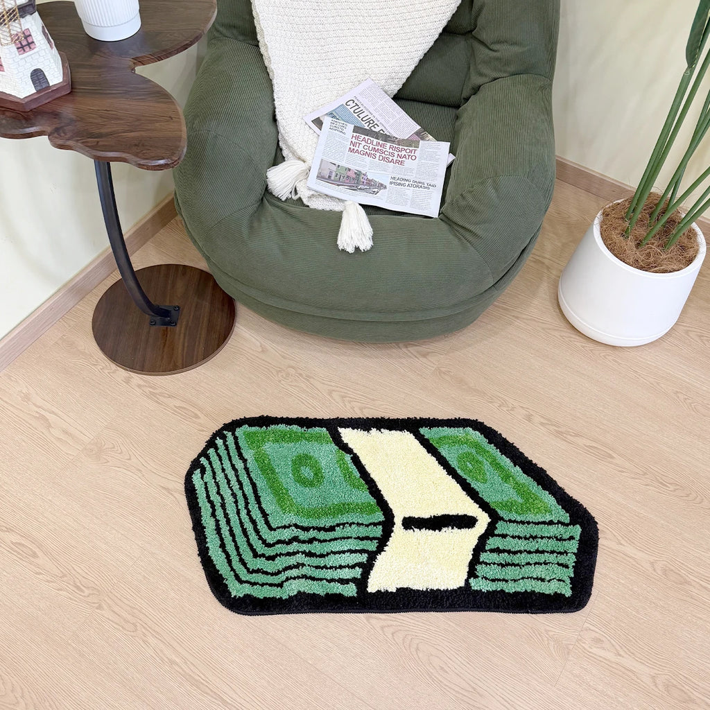 Cartoon Dollar Bill Tufted Rug – Money-Themed Aesthetic Bathroom Mat