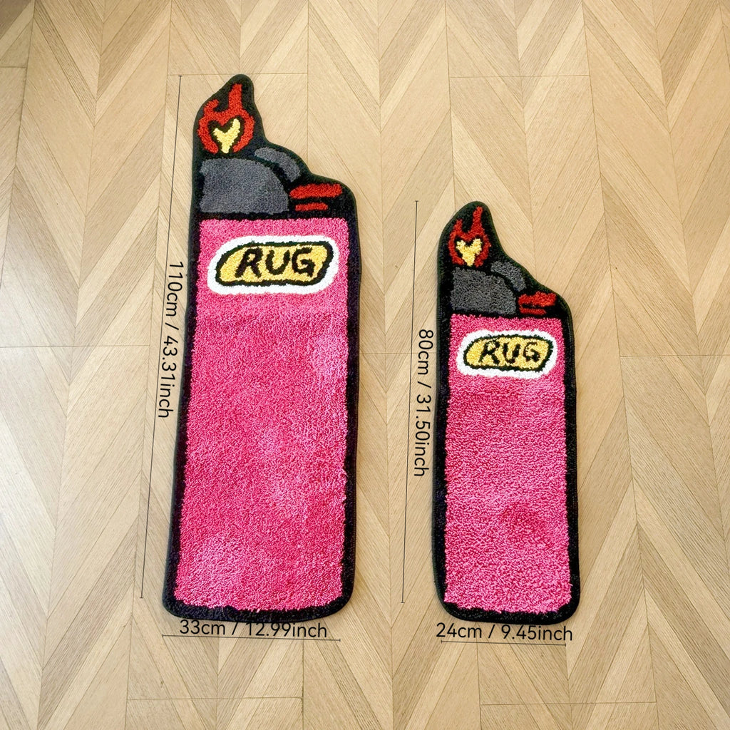 Red Lighter Novelty Shag Rug – Unique Aesthetic Shaped Bedroom Accent Mat