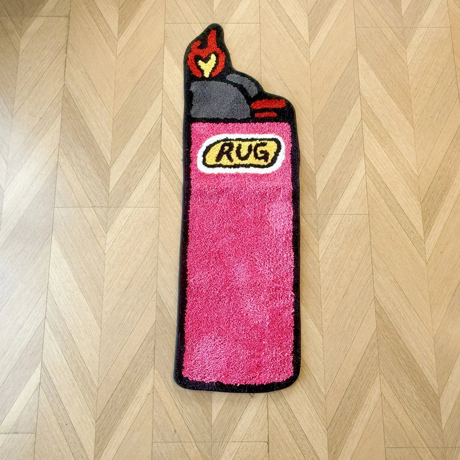 Red Lighter Novelty Shag Rug – Unique Aesthetic Shaped Bedroom Accent Mat