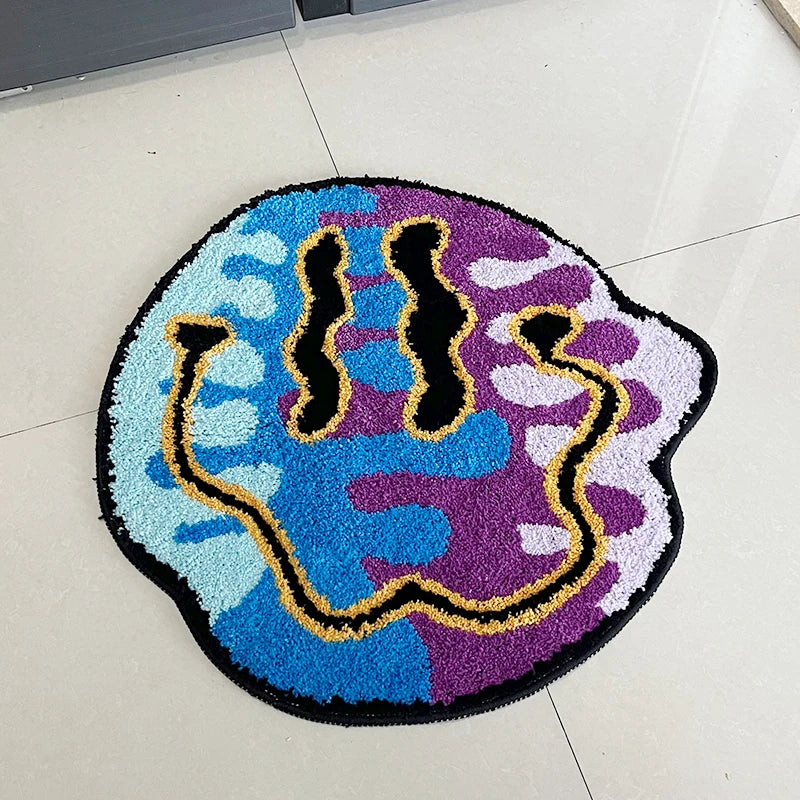Smiley Avatar Plush Bathroom & Bedroom Rug – Retro Groovy Face Soft Floor Mat