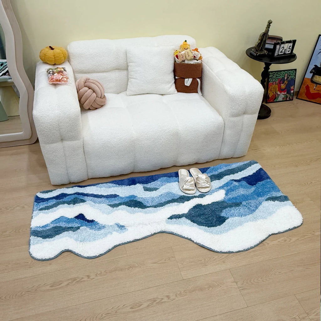 Ocean Wave Coastal Blue Bathroom Bedroom Rug